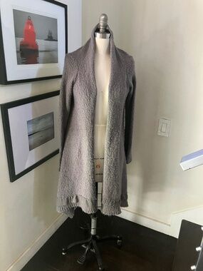 Laurie b. Gray Chunky Knit Wool Sweater/Cardigan with Chiffon Trim